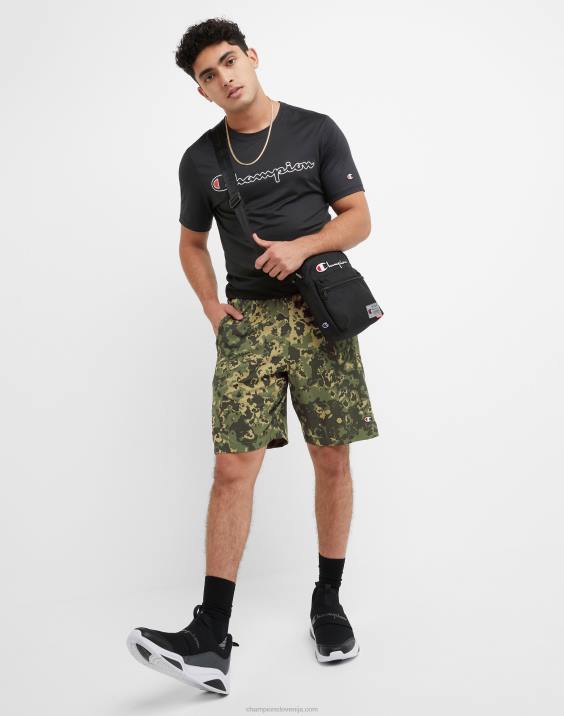 Champion moški kratke hlače mvp, ki odvajajo vlago, celoten tisk in c logotipi 9\" 2B84348 crater camo cargo olivno