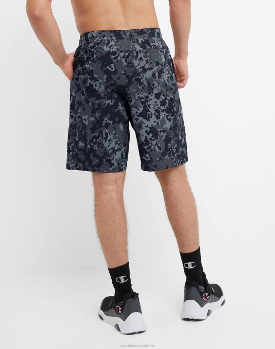 Champion moški kratke hlače mvp, ki odvajajo vlago, celoten tisk in c logotipi 9\" 2B84349 krater camo black