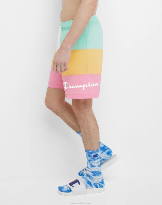 Champion moški kratke hlače za plažo 8\" 2B84372 čista meta/adobe wall tan/pnkr