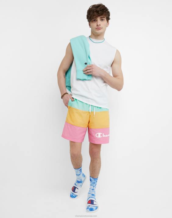Champion moški kratke hlače za plažo 8\" 2B84372 čista meta/adobe wall tan/pnkr
