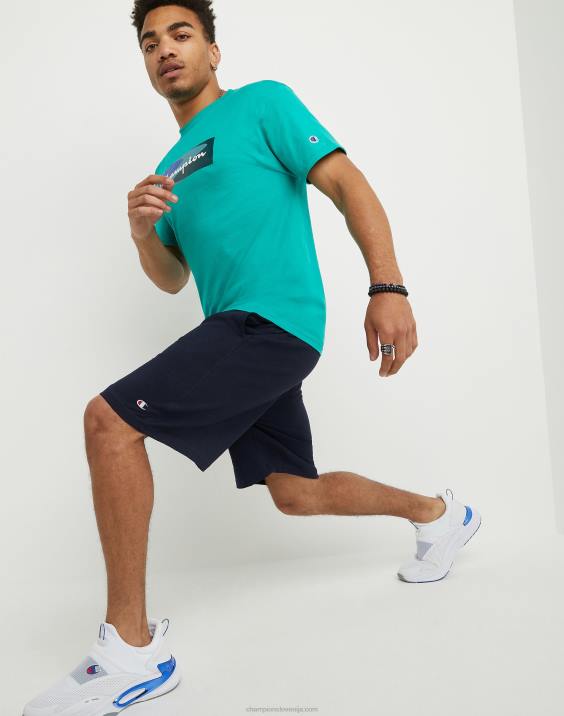 Champion moški kratke hlače za vsak dan c logotip z našitki 9\" 2B84485 mornarica