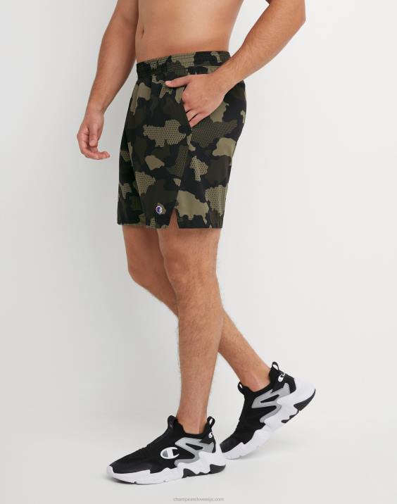 Champion moški mvp kratke hlače s celotnim potiskom 7\" 2B84356 mrežasta kamuflažna tovorna oliva