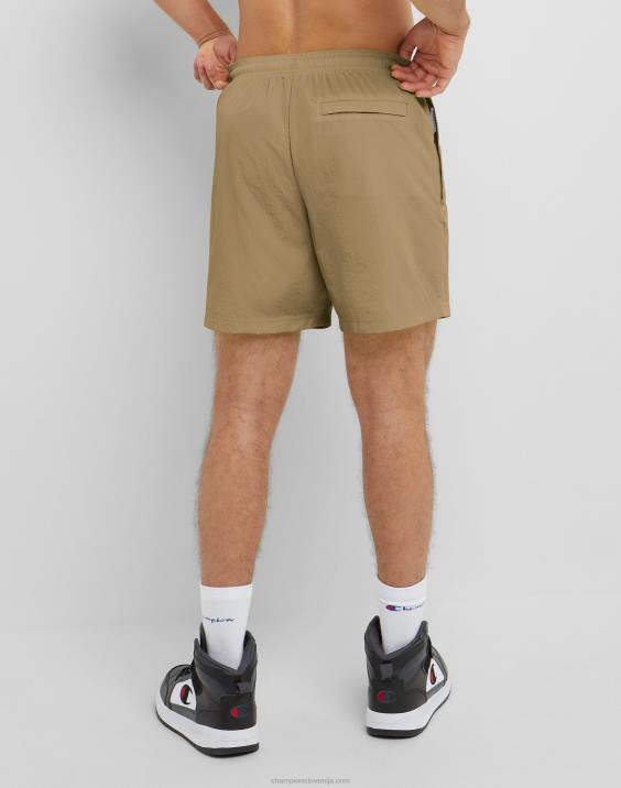 Champion moški najlonske ogrevalne kratke hlače z logotipom iz mrežaste podloge 6\" 2B84419 polnozrnati kaki