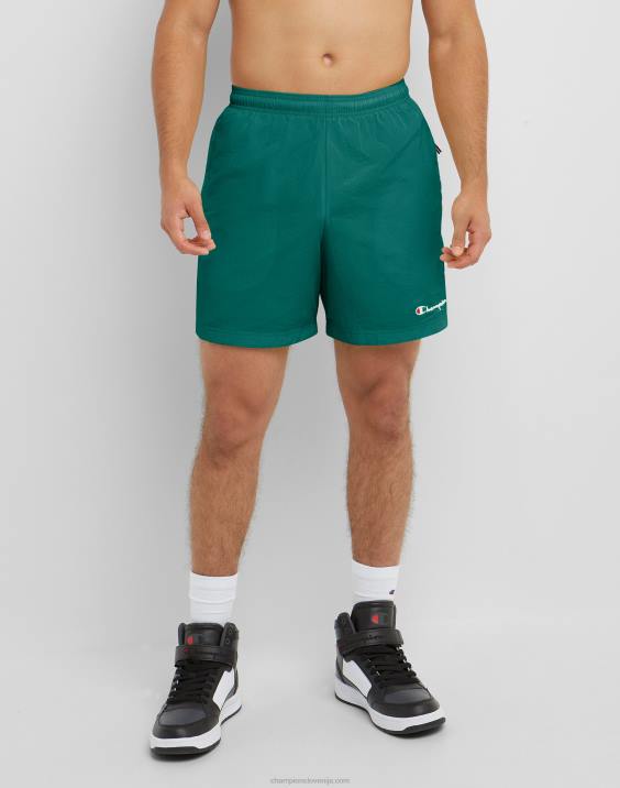 Champion moški najlonske ogrevalne kratke hlače z logotipom iz mrežaste podloge 6" 2B84420 everglade zelena