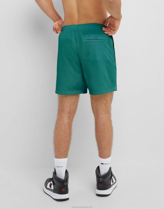 Champion moški najlonske ogrevalne kratke hlače z logotipom iz mrežaste podloge 6\" 2B84420 everglade zelena