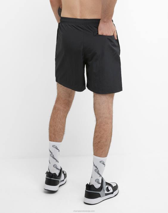 Champion moški najlonske ogrevalne kratke hlače z logotipom iz mrežaste podloge 6\" 2B84422 Črna