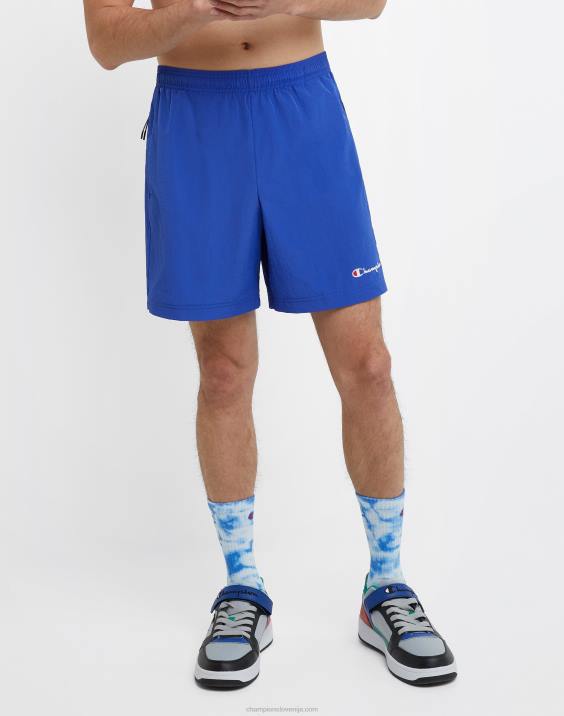 Champion moški najlonske ogrevalne kratke hlače z logotipom iz mrežaste podloge 6" 2B84423 globoko bleščeče modro