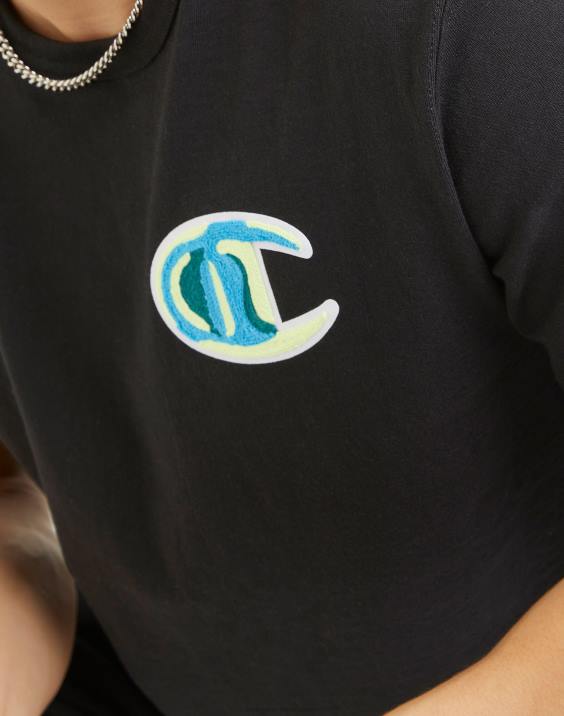 Champion moški heritage majica z verižnimi šivi c 2B84643 Črna