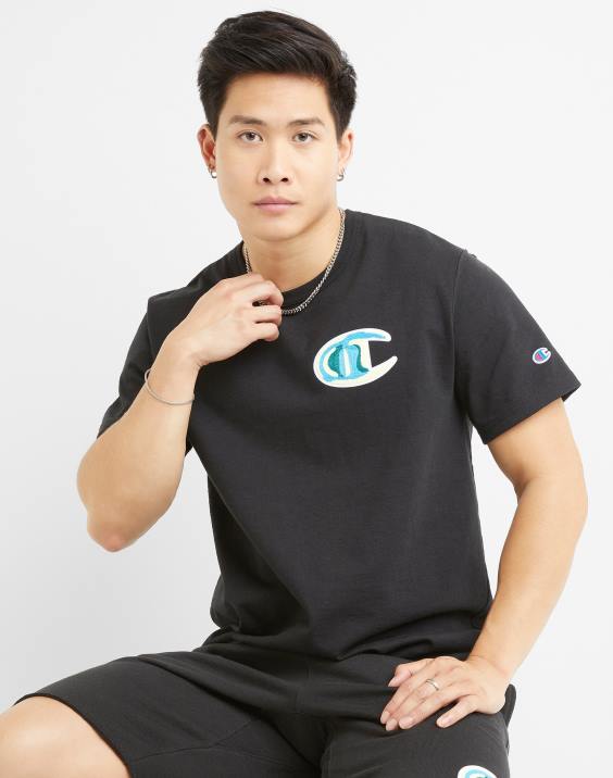 Champion moški heritage majica z verižnimi šivi c 2B84643 Črna