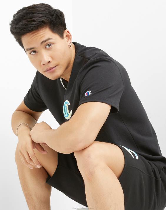 Champion moški heritage majica z verižnimi šivi c 2B84643 Črna