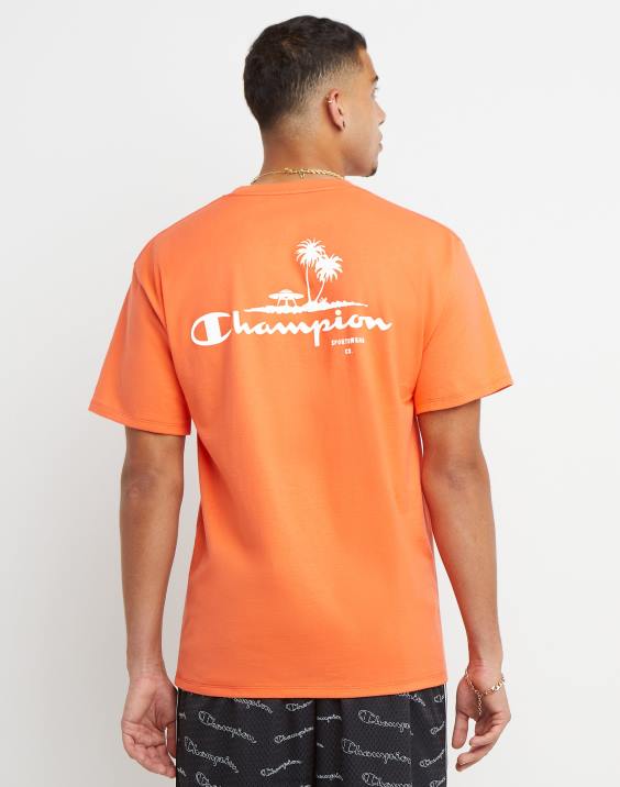 Champion moški klasična grafična majica ufo palma 2B84597 lasersko oranžna vresa