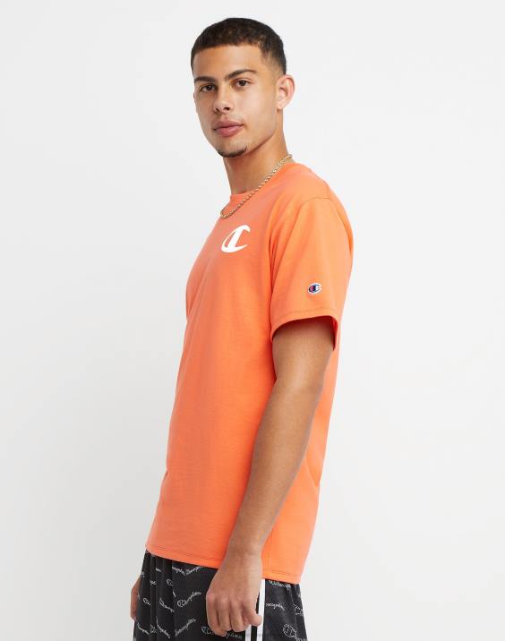 Champion moški klasična grafična majica ufo palma 2B84597 lasersko oranžna vresa