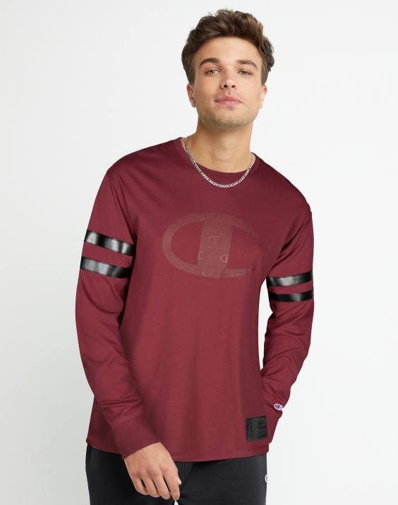Champion moški klasična grafična majica z dolgimi rokavi visoke gostote tonal aop c 2B84651 kardinal/črna