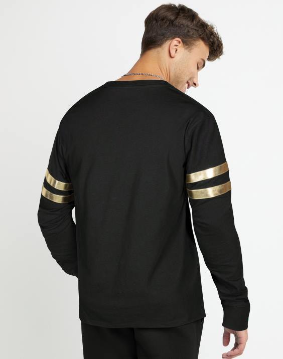 Champion moški klasična grafična majica z dolgimi rokavi visoke gostote tonal aop c 2B84652 črna/zlata