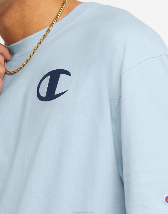 Champion moški klasična majica s grafiko na plaži (velika in visoka) 2B84565 oplemeniti nebesno modro