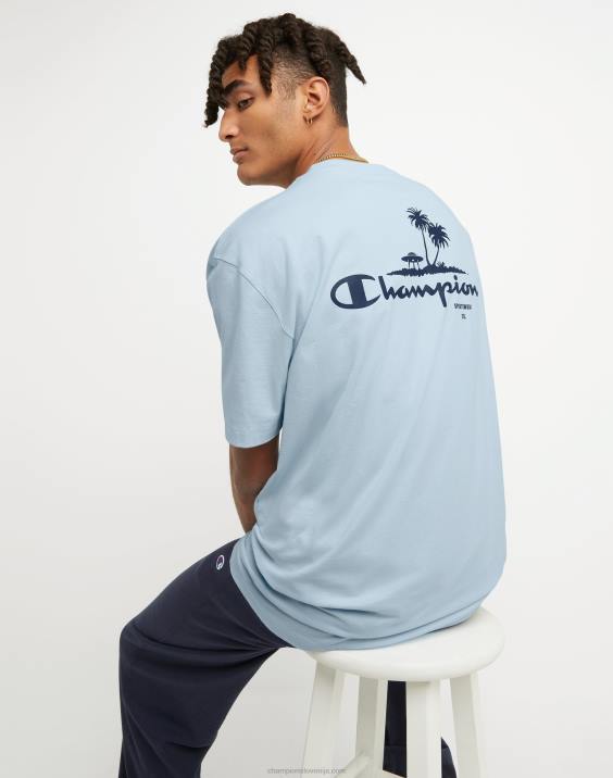 Champion moški klasična majica s grafiko na plaži (velika in visoka) 2B84565 oplemeniti nebesno modro