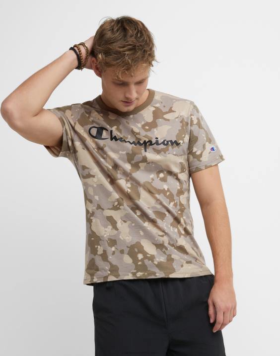 Champion moški klasična majica s tekočo kamuflažo po vsem natisnjenem logotipu 2B84609 camo rozin rjava