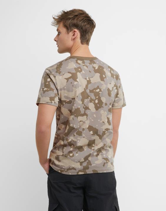 Champion moški klasična majica s tekočo kamuflažo po vsem natisnjenem logotipu 2B84609 camo rozin rjava