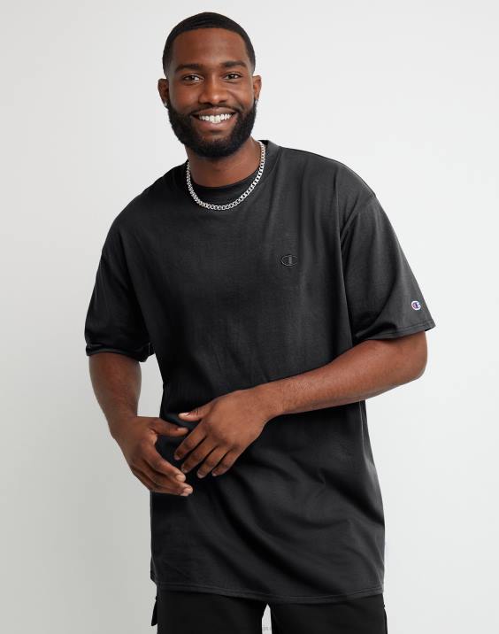 Champion moški klasična majica z izvezenim c logotipom (velika in visoka) 2B84612 Črna