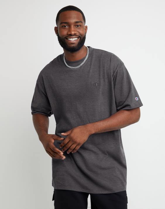 Champion moški klasična majica z izvezenim c logotipom (velika in visoka) 2B84613 granitno resje