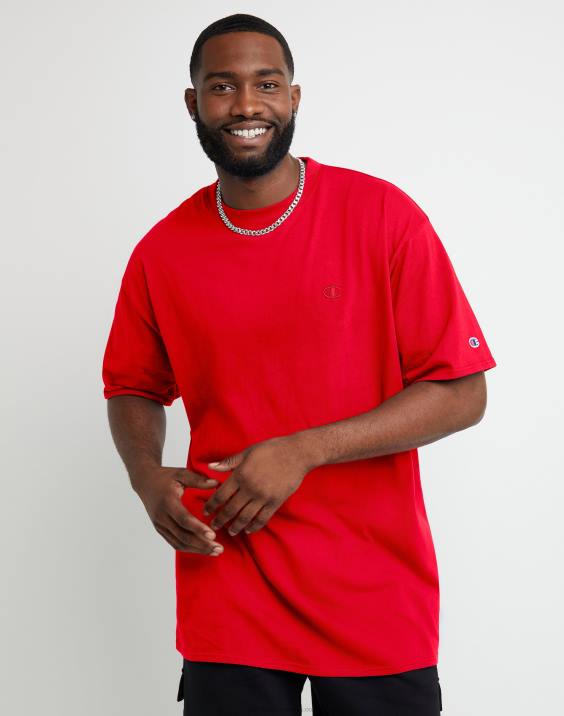 Champion moški klasična majica z izvezenim c logotipom (velika in visoka) 2B84614 škrlat