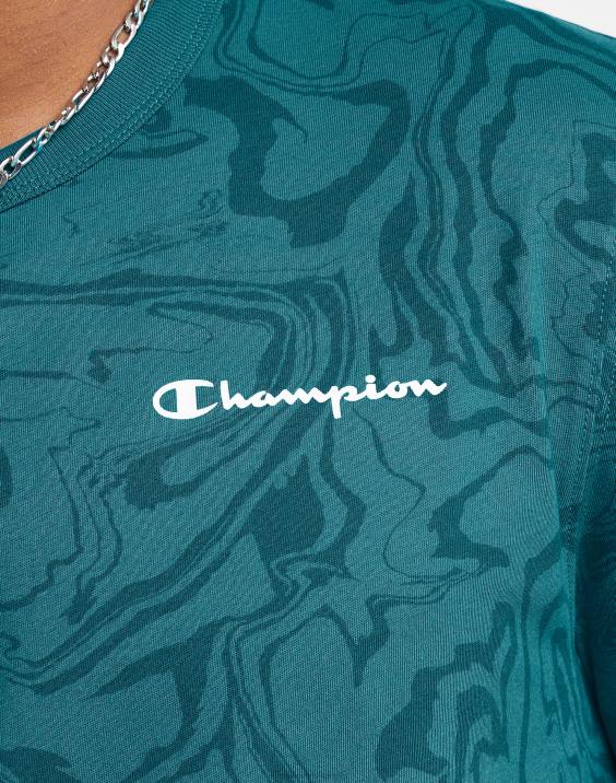 Champion moški klasična majica z logotipom c tekoči marmorni tisk 2B84543 tekoči marmor jungle mint