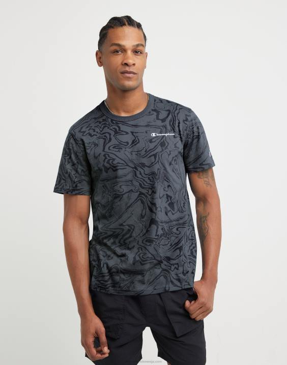 Champion moški klasična majica z logotipom c tekoči marmorni tisk 2B84544 prikriti tekoči marmor