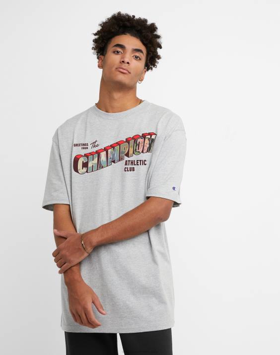 Champion moški klasična pozdravna grafika majice 2B84601 oksford siva