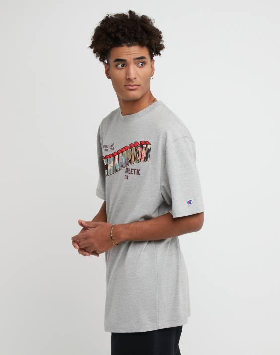 Champion moški klasična pozdravna grafika majice 2B84601 oksford siva