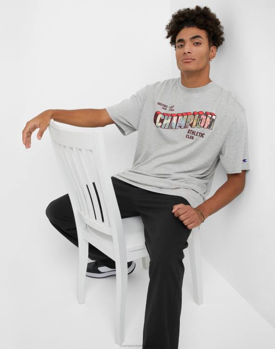 Champion moški klasična pozdravna grafika majice 2B84601 oksford siva