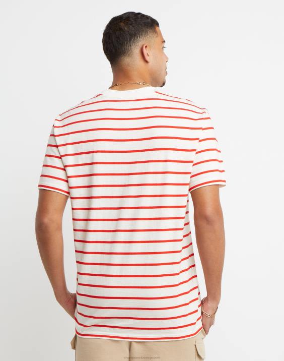 Champion moški klasična črtasta majica 2B84647 kreda bela/solarno škrlatna