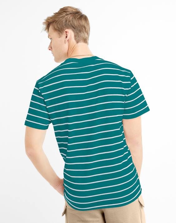 Champion moški klasična črtasta majica 2B84648 jungle mint/bela