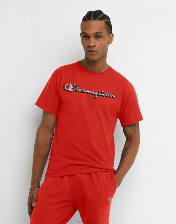 Champion moški klasični logotip tee drop shadow 2B84615 sončno škrlatna