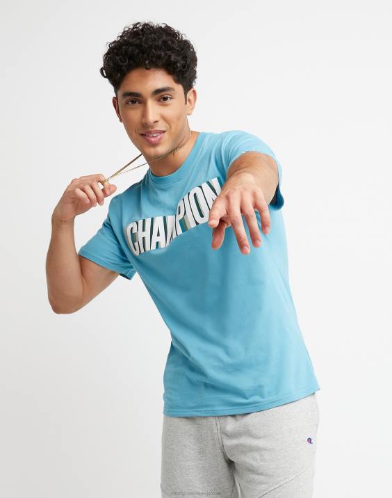 Champion moški klasični t-shirt blok logotip 2B84654 modri oceanski čoln