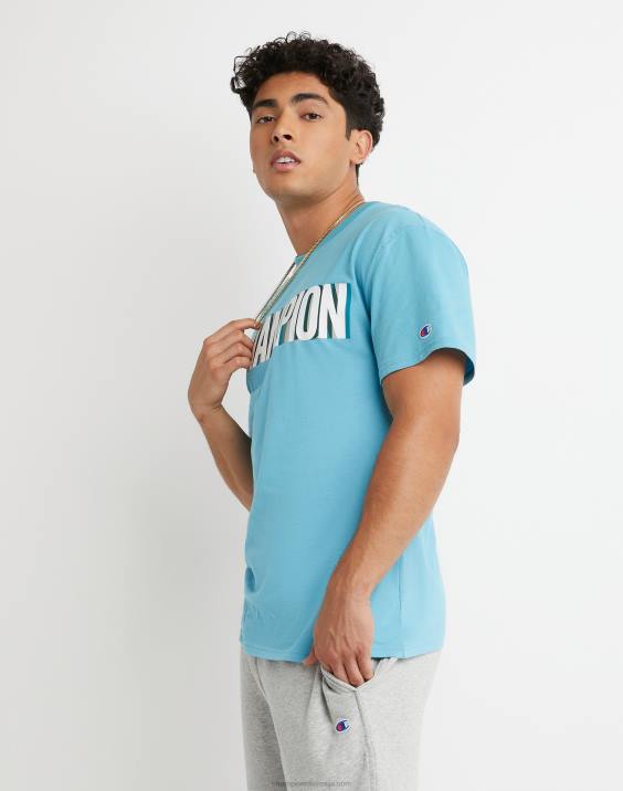 Champion moški klasični t-shirt blok logotip 2B84654 modri oceanski čoln