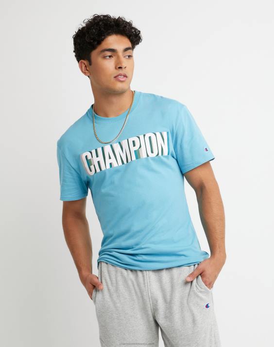 Champion moški klasični t-shirt blok logotip 2B84654 modri oceanski čoln