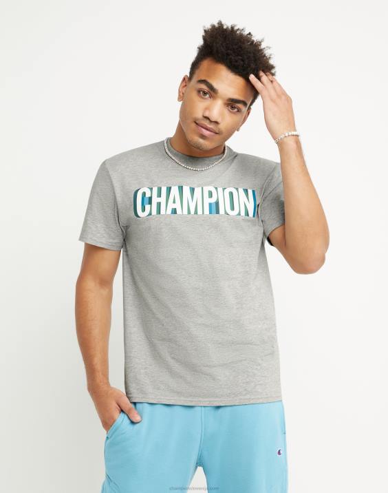 Champion moški klasični t-shirt blok logotip 2B84655 oksford siva