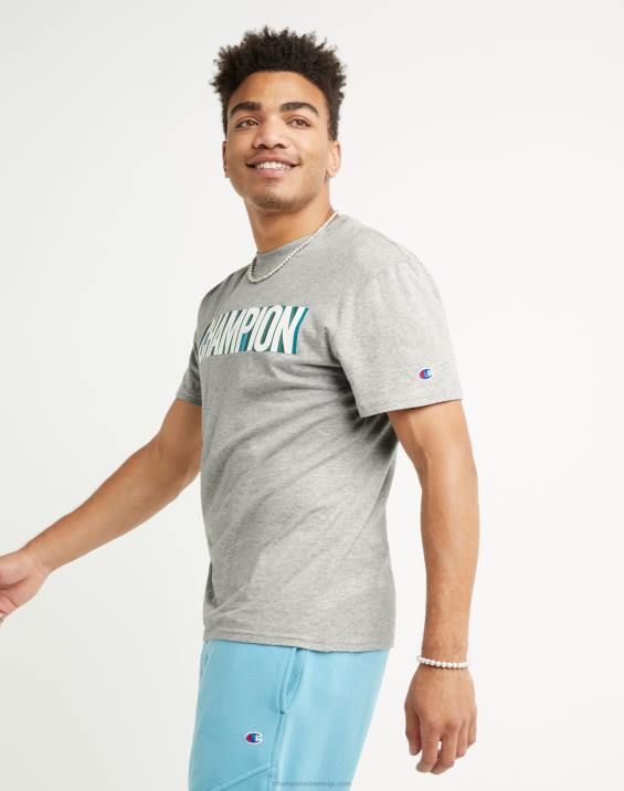 Champion moški klasični t-shirt blok logotip 2B84655 oksford siva