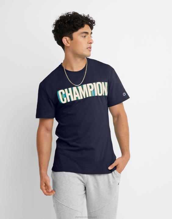 Champion moški klasični t-shirt blok logotip 2B84657 atletska mornarica