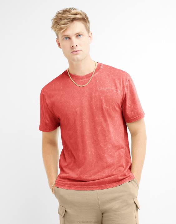 Champion moški majica s kislinskim pranjem z valovitim logotipom 2B84534 kislinsko pranje sončno škrlatno