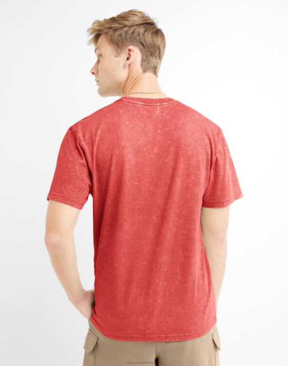 Champion moški majica s kislinskim pranjem z valovitim logotipom 2B84534 kislinsko pranje sončno škrlatno