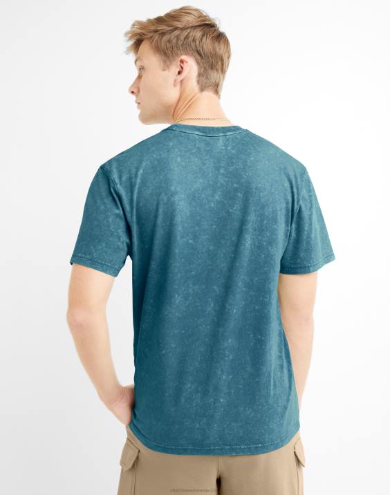Champion moški majica s kislinskim pranjem z valovitim logotipom 2B84535 kislo pranje čudovito turkizno