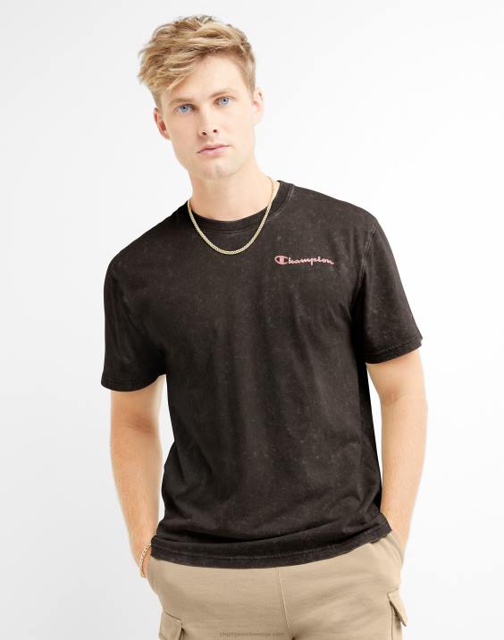 Champion moški majica s kislinskim pranjem z valovitim logotipom 2B84536 kislinsko pranje črno