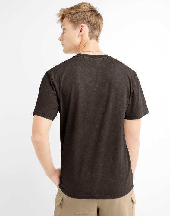 Champion moški majica s kislinskim pranjem z valovitim logotipom 2B84536 kislinsko pranje črno