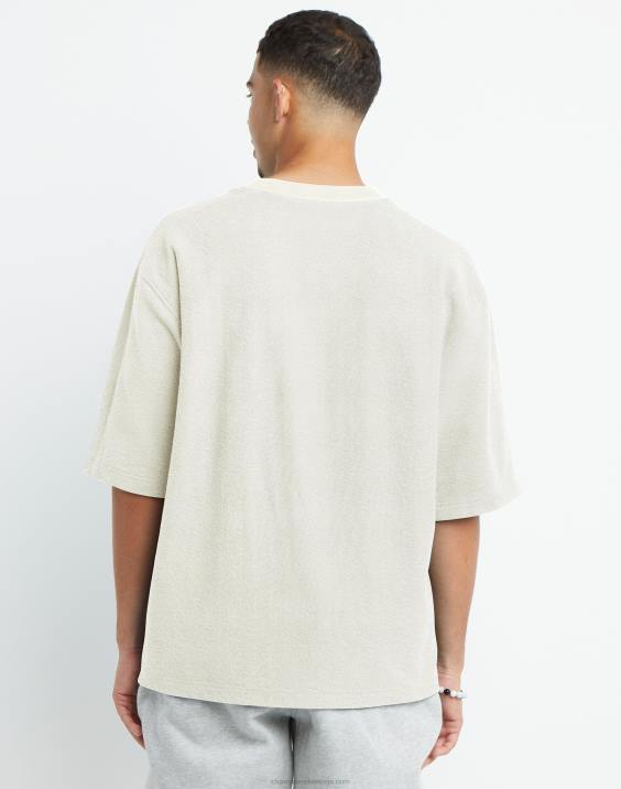 Champion moški obrnjeno tkanje iz francoskega frotirja s kratkimi rokavi s pisnim logotipom 2B84555 ovsena kaša heather