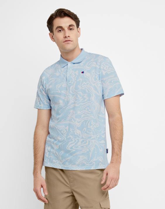 Champion moški polo majica s potiskom logotipa tekočega marmorja 2B84568 tekoči marmor oplemeniti nebesno modro
