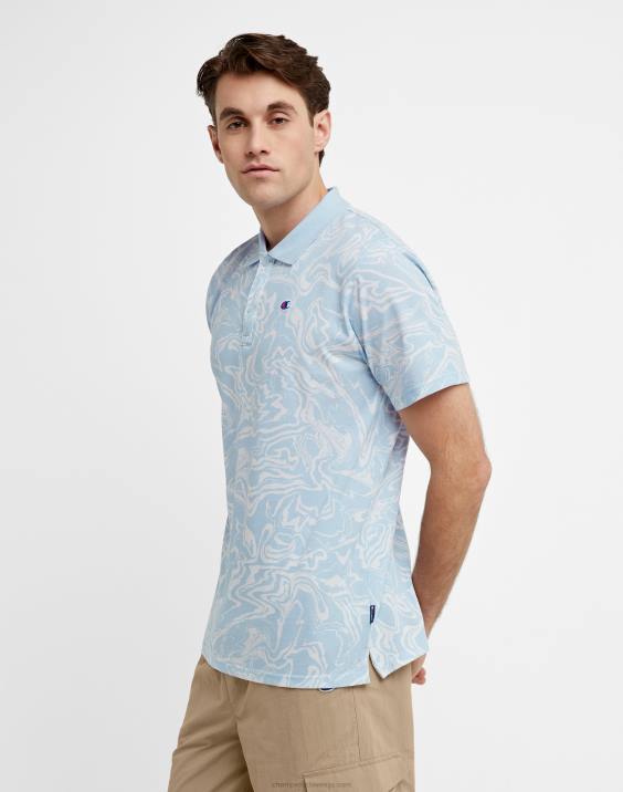 Champion moški polo majica s potiskom logotipa tekočega marmorja 2B84568 tekoči marmor oplemeniti nebesno modro