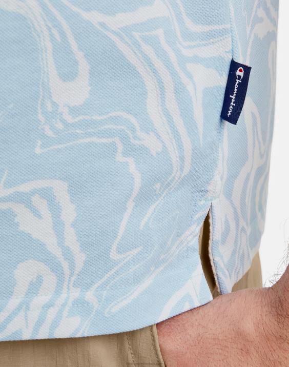 Champion moški polo majica s potiskom logotipa tekočega marmorja 2B84568 tekoči marmor oplemeniti nebesno modro