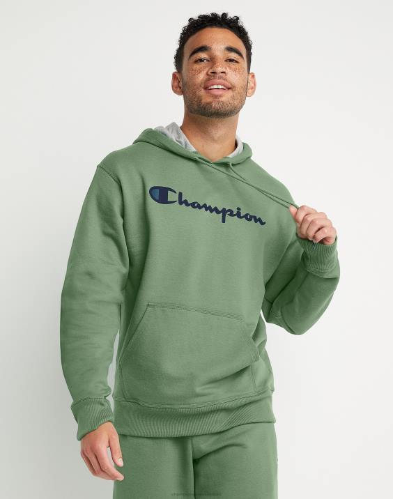 Champion moški Powerblend flis hoodie script logotip 2B8459 vse o olivi