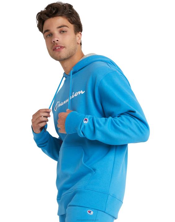 Champion moški Powerblend flis hoodie script logotip 2B8461 modra šoja/bela/hrabra modra